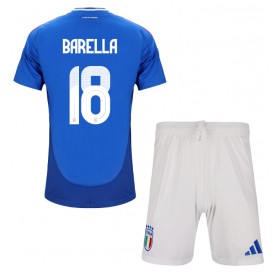 Italien Nicolo Barella #18 Hemmakläder Barn EM 2024 Kortärmad (+ Korta byxor)